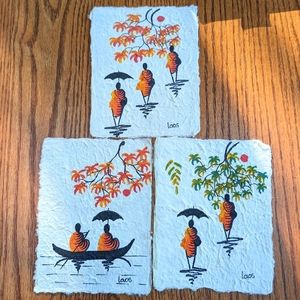 3 Small Southeast Asia Laos Paintings
